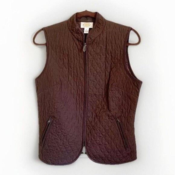 Talbots Women Quilted Vest Jacket Small Brown Zip Pocket Minimalist Full Zip - Picture 1 of 9